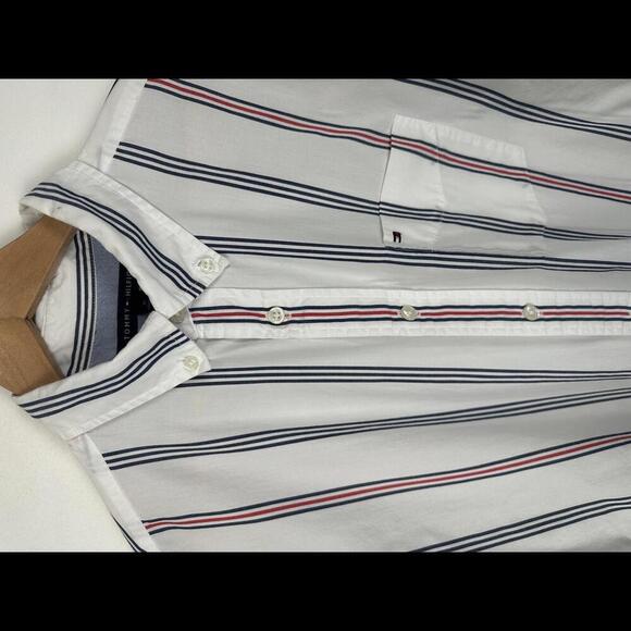 Tommy Hilfiger Mens Button Up Red White Blue Multi Striped SIZE M - Picture 6 of 6